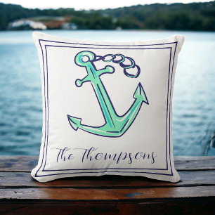 Coussin Ancre verte de la marine sur mesure Nautical Boat 