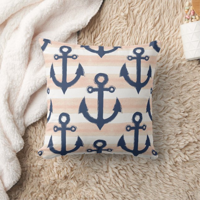 Coussin Ancres Bleues Nautiques Beach House Lakeside Boho (Couverture)