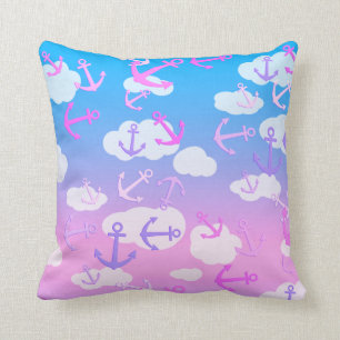 Coussin Ancres flottantes joueuses mignonnes roses et bleu