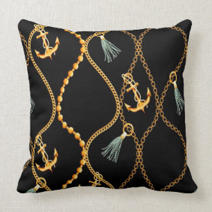 Coussin Ancres noires et chaînes nautiques