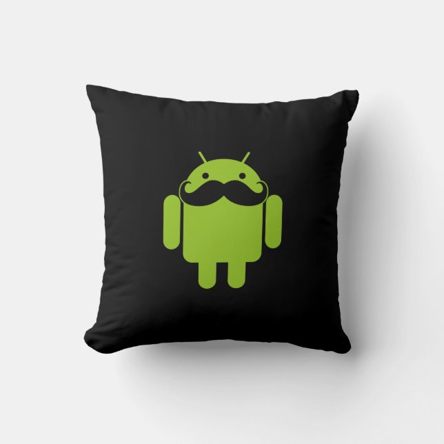 Coussin Android Robot Icon Mustache sur noir (Recto)