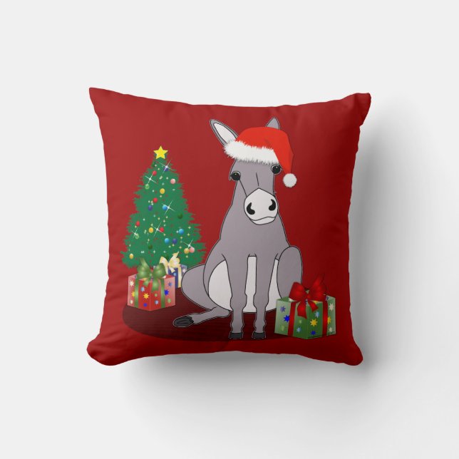 Coussin Âne mignon réversible de Joyeux Noël (Recto)
