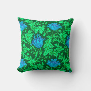 Coussin Anémone de William Morris, vert vert et bleu