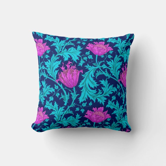 Coussin Anémone, marine, turquoise et magenta de William (Recto)