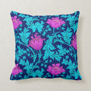 Coussin Anémone, marine, turquoise et magenta de William
