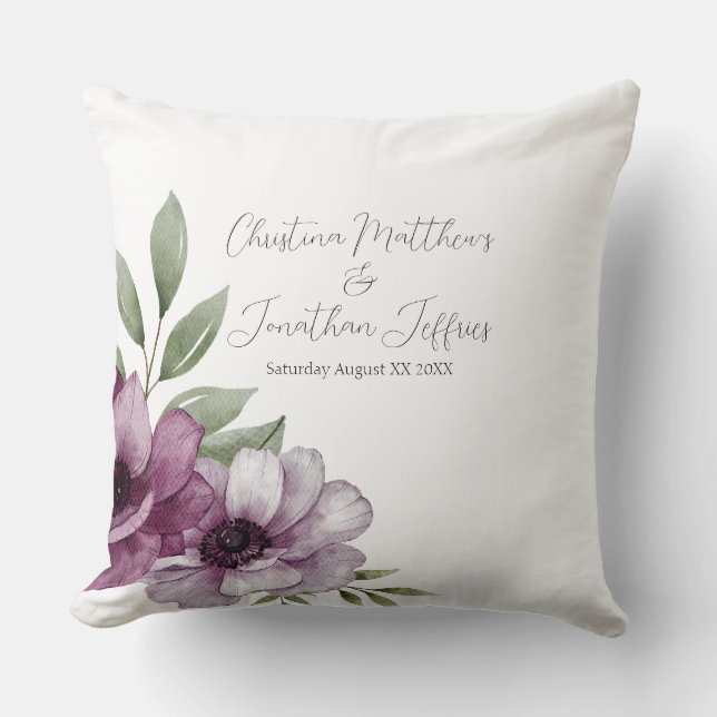 Coussin Anémones aquarelles romantiques (Recto)