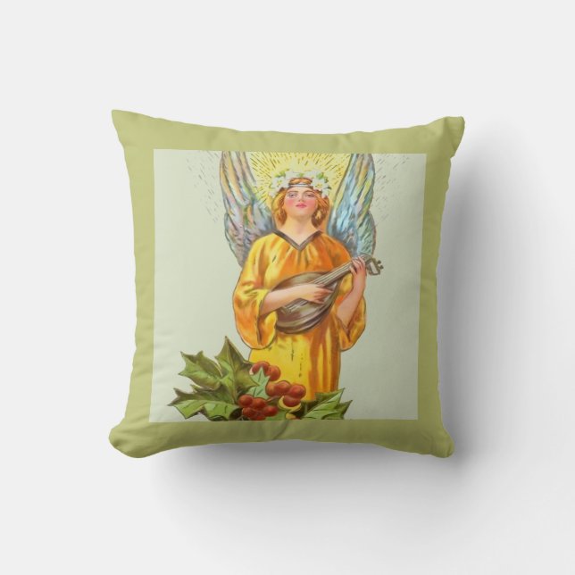 Coussin Ange avec houx et mandoline  (Recto)