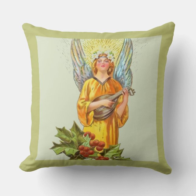 Coussin Ange avec houx et mandoline  (Recto)