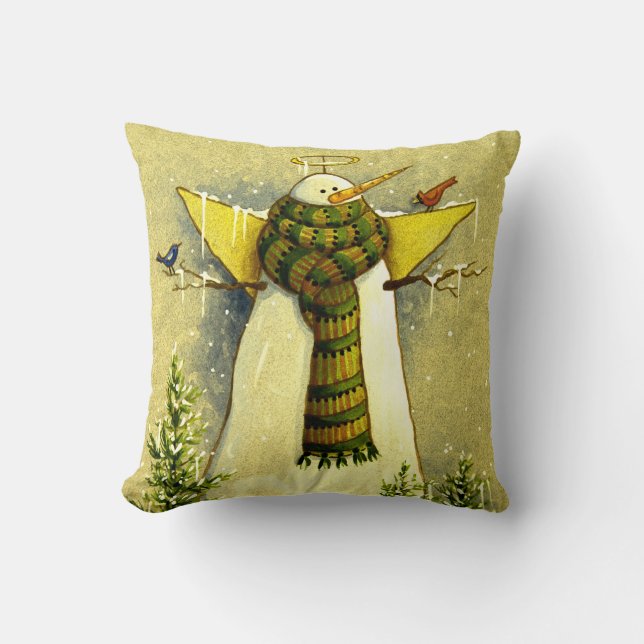 Coussin Ange de la neige 4894 et Noël d'oiseaux (Recto)