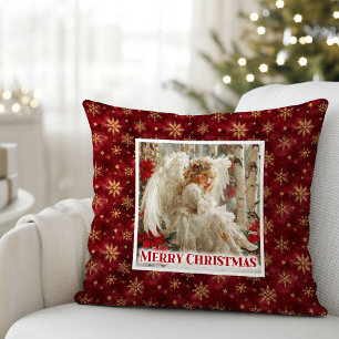 Coussin Ange élégant victorien Noël décoratif rouge or