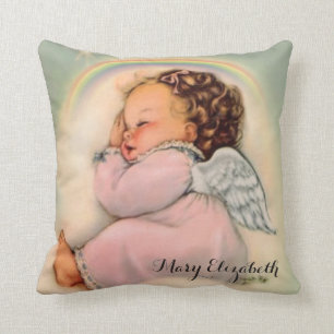 Coussin Ange gardien religieux vintage de bébé