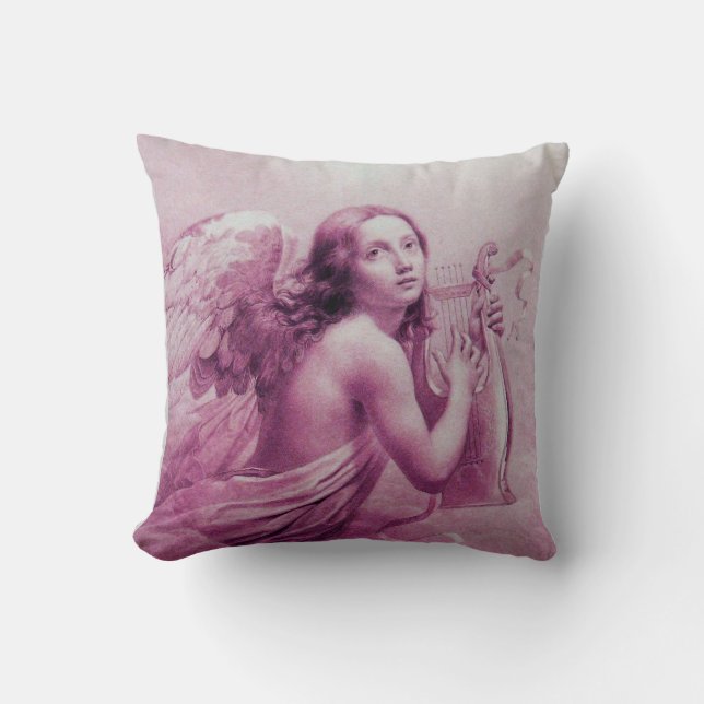 Coussin ANGE JOUER LYRA SUR LES NUAGES roses (Recto)