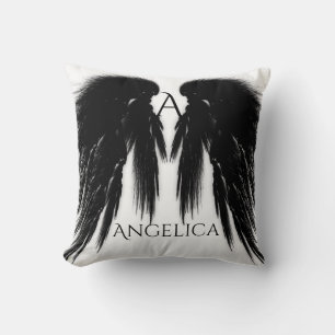 Coussin ANGE NOIR AILES Monogramme