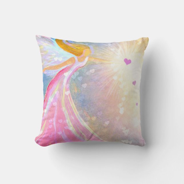 Coussin Ange Rose Bleu Coeur Bénédictions (Recto)