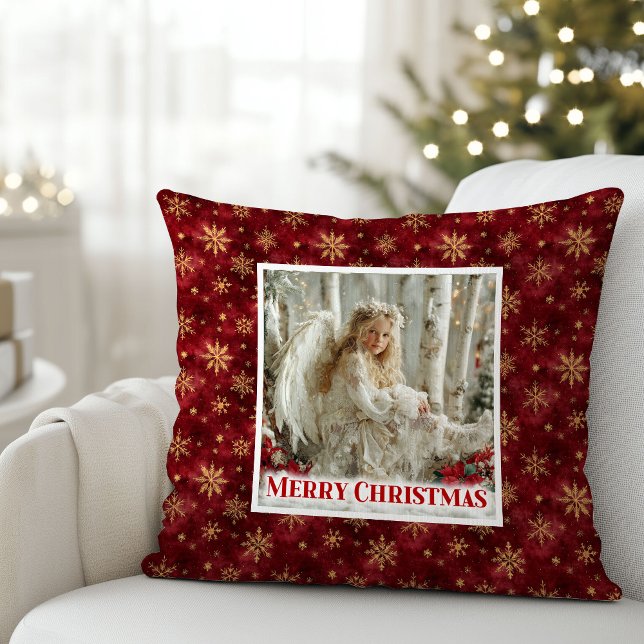 Coussin Ange victorien rustique rouge or Noël Christmas  (Rustic Victorian Angel Red Gold Holiday Christmas Pillow

)