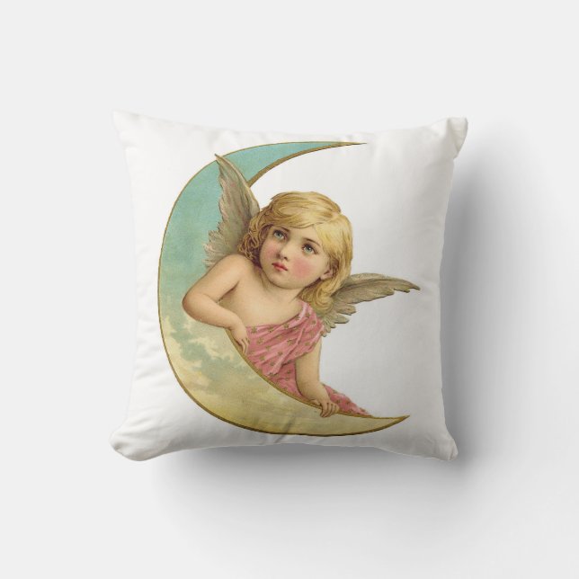 Coussin Ange vintage sur le croissant de lune (Recto)