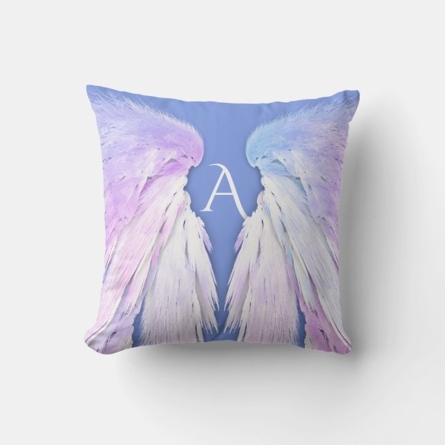 Coussin ANGEL AILES Monogramme bleu doux rose Dreamy (Recto)
