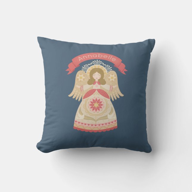 Coussin Angel d'art populaire personnalisé (Recto)