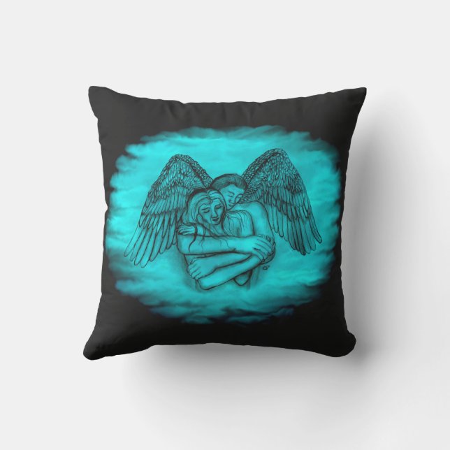Coussin Angel Eros en amour, design noir et vert (Verso)