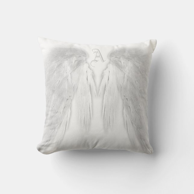 Coussin ANGEL WINGS Blanc Personnalisé Monogramme (Recto)