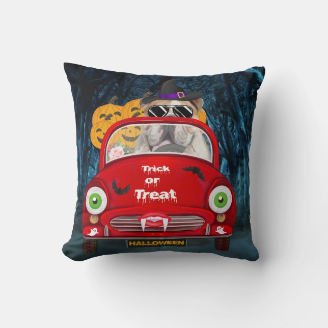 Coussin Anglais Bulldog Driving Car Effrayant Halloween (Recto)