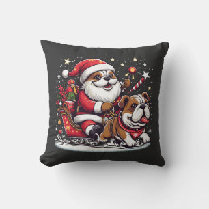 Coussin Anglais Bulldog noël santa claus équitation Funny