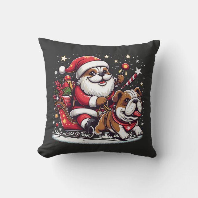 Coussin Anglais Bulldog noël santa claus équitation Funny (Recto)