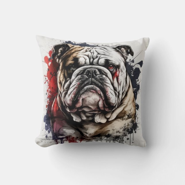 Coussin Anglais Bulldog Portrait animal Peinture chien ani (Recto)
