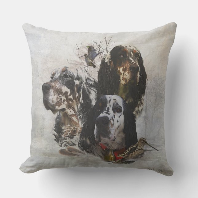 Coussin Anglais Setter, chasse à la bécasse (Recto)