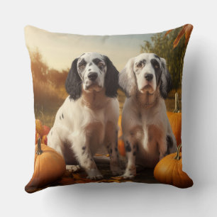 Coussin Anglais Setter Puppy Automne Citrouille de plaisir