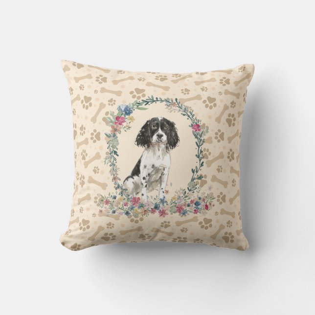Coussin Anglais Springer Spaniel Black Dog Empreinte de pa (Recto)