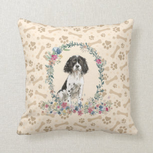 Coussin Anglais Springer Spaniel Black Dog Empreinte de pa