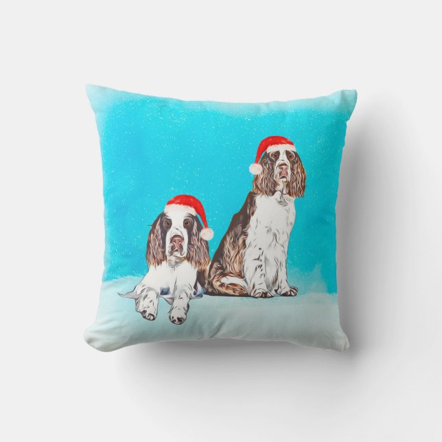 Coussin Anglais Springer Spaniel Chien En Casquette Noël N (Recto)