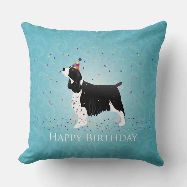 Coussin Anglais Springer Spaniel Design Anniversaire. (Recto)