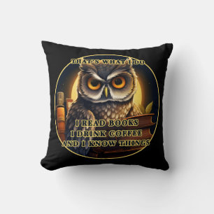 Coussin Angry Owl Je lis des livres, bois du café Je sais
