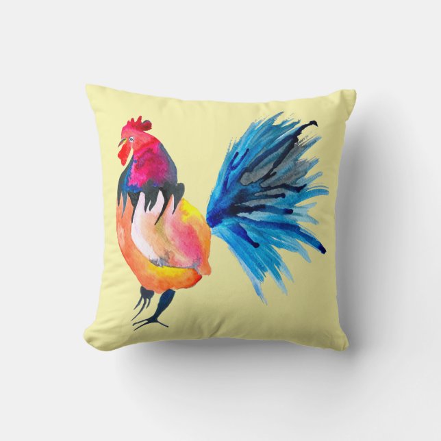 Coussin Animal coloré d'aquarelle de coq (Recto)