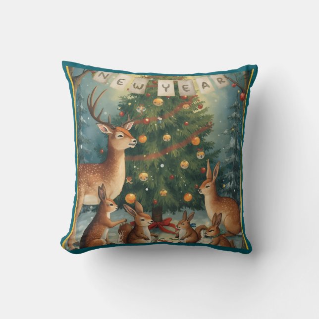 Coussin Animal de la forêt Noël Nouvel An (Recto)