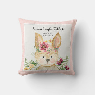 Coussin Animal de région boisée d'aquarelle de lapin de
