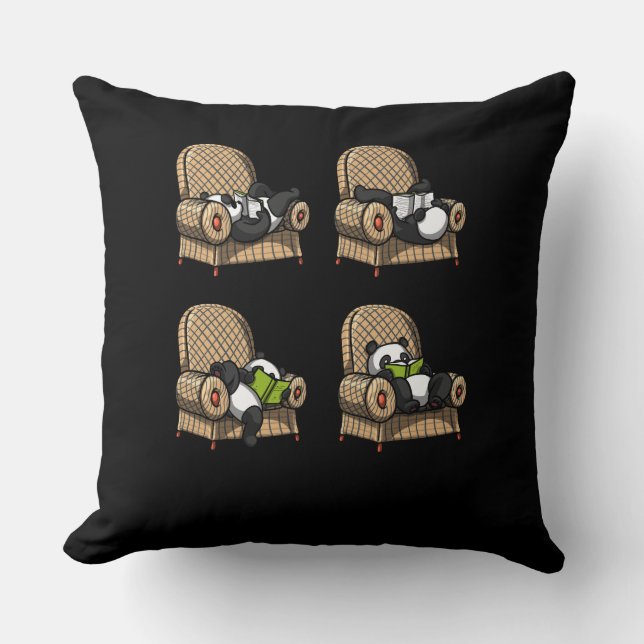 Coussin Animal drôle de lecture de livre d'ours panda (Recto)