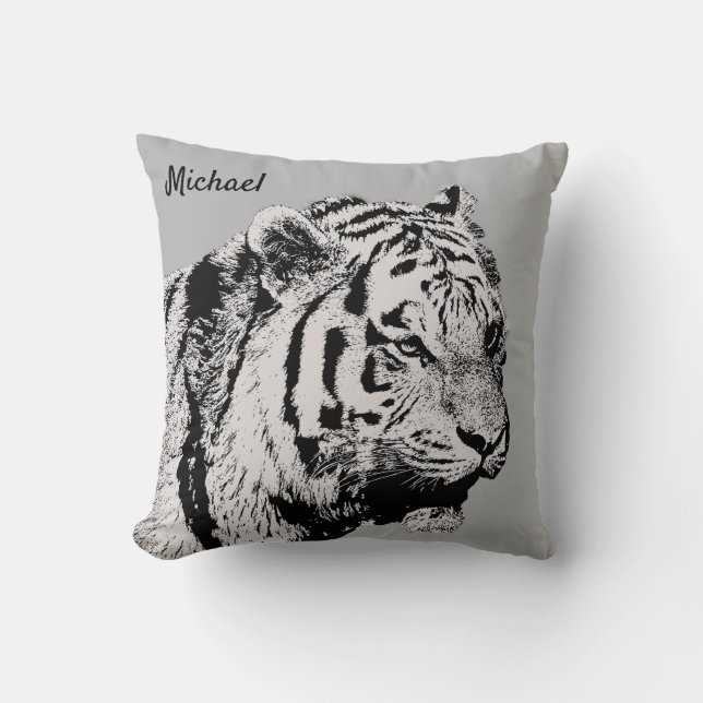 Coussin Animal noir et blanc de tigre sibérien (Recto)