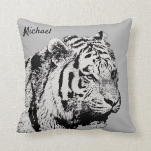 Coussin Animal noir et blanc de tigre sibérien