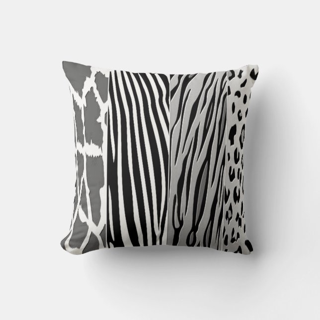 Coussin Animal noir et bleu et blanc Imprimé Zebra St (Recto)