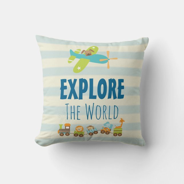 Coussin Animal Toy Train et avion Explorez le monde (Recto)