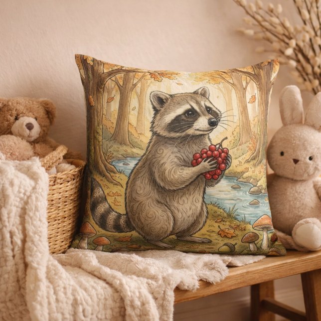 Coussin Animaux adorables de la forêt de ratons laveurs  (Créateur téléchargé)