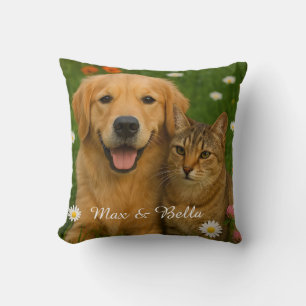 Coussin Animaux Amis Chien Papa Chat Maman Florale Photo C