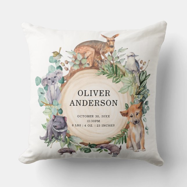 Coussin Animaux australiens Faune Bébé Garçon statistiques (Recto)