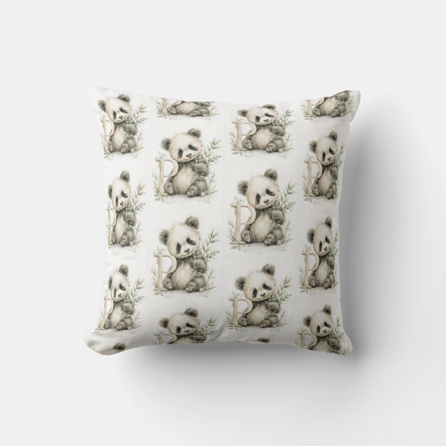 Coussin Animaux Bébés à l'Aquarelle Mignons avec Panda Alp (Recto)