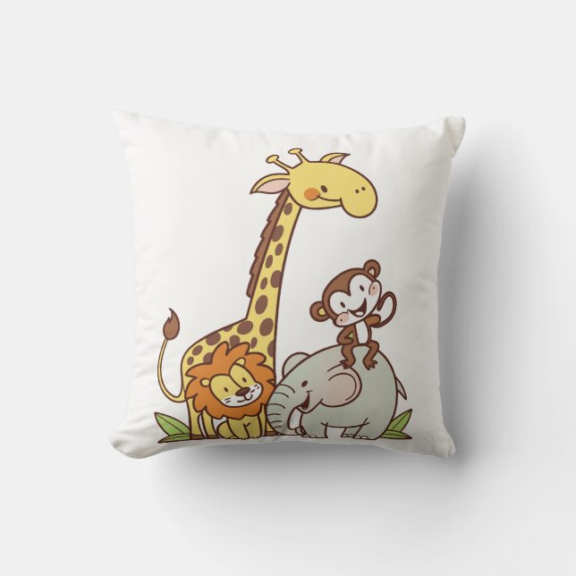 Coussin Animaux caricaturaux mignons - Giraffe, Lion & Sin (Recto)