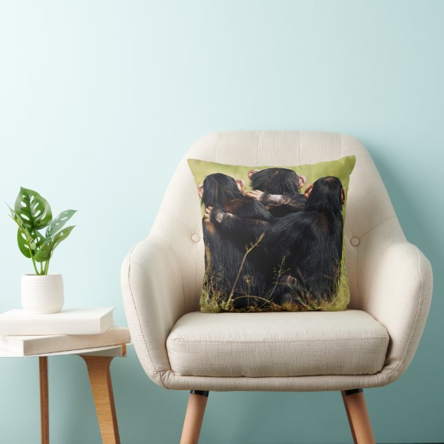 Coussin Animaux de bébés cutest | Trois chimpanzés en trai (Chaise)