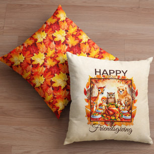Coussin Animaux de bois d'action amicale Feuilles d'automn